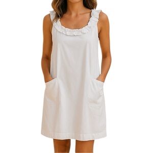 Ann Taylor Ivory Ruffled Neckline Sleeveless Cotton Dress Size 6 Casual Elegance